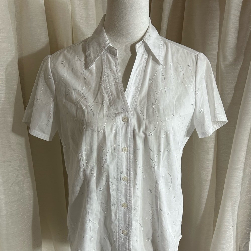 Lemon Grass white short sleeved blouse with embroidery and eyelets